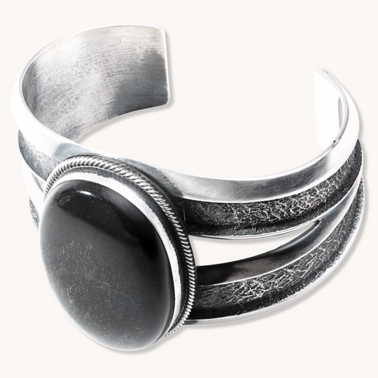 Silver-Sheen Obsidian Cuff Bracelet