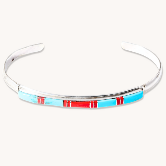 Turquoise & Coral Channel Inlay Bracelets