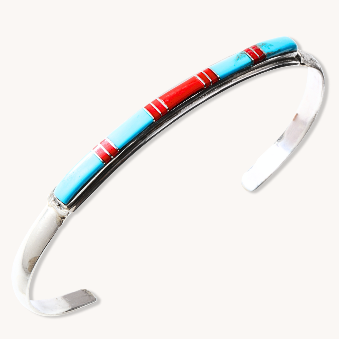 Turquoise & Coral Channel Inlay Bracelets