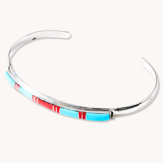 Turquoise & Coral Channel Inlay Bracelets