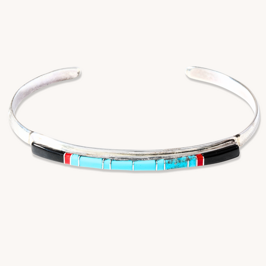 Turquoise & Coral Channel Inlay Bracelets