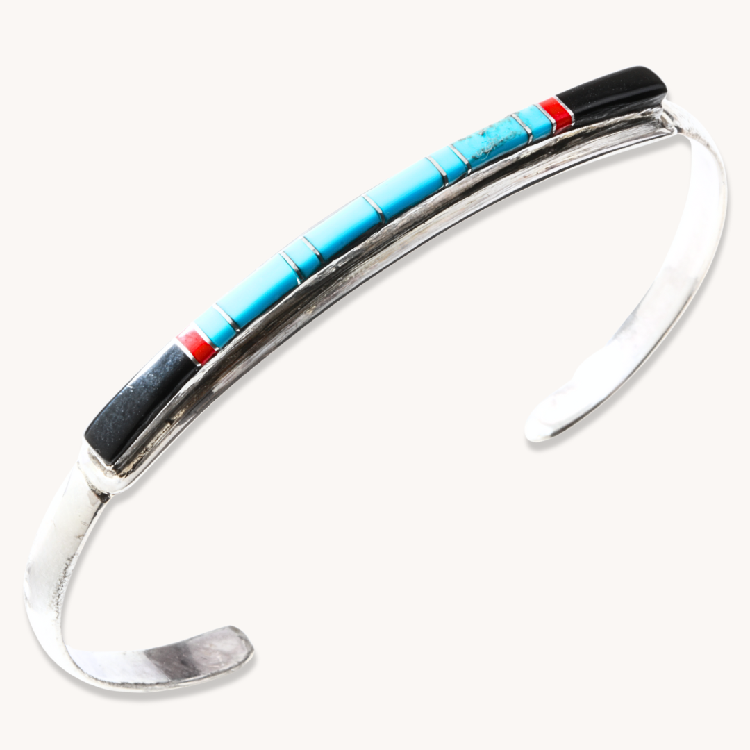 Turquoise & Coral Channel Inlay Bracelets