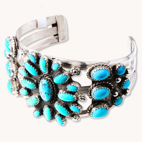 Turquoise Cluster silver925 バングル Turquoise Cluster Cuff Bracelet, Multi Stone Large Turquoise