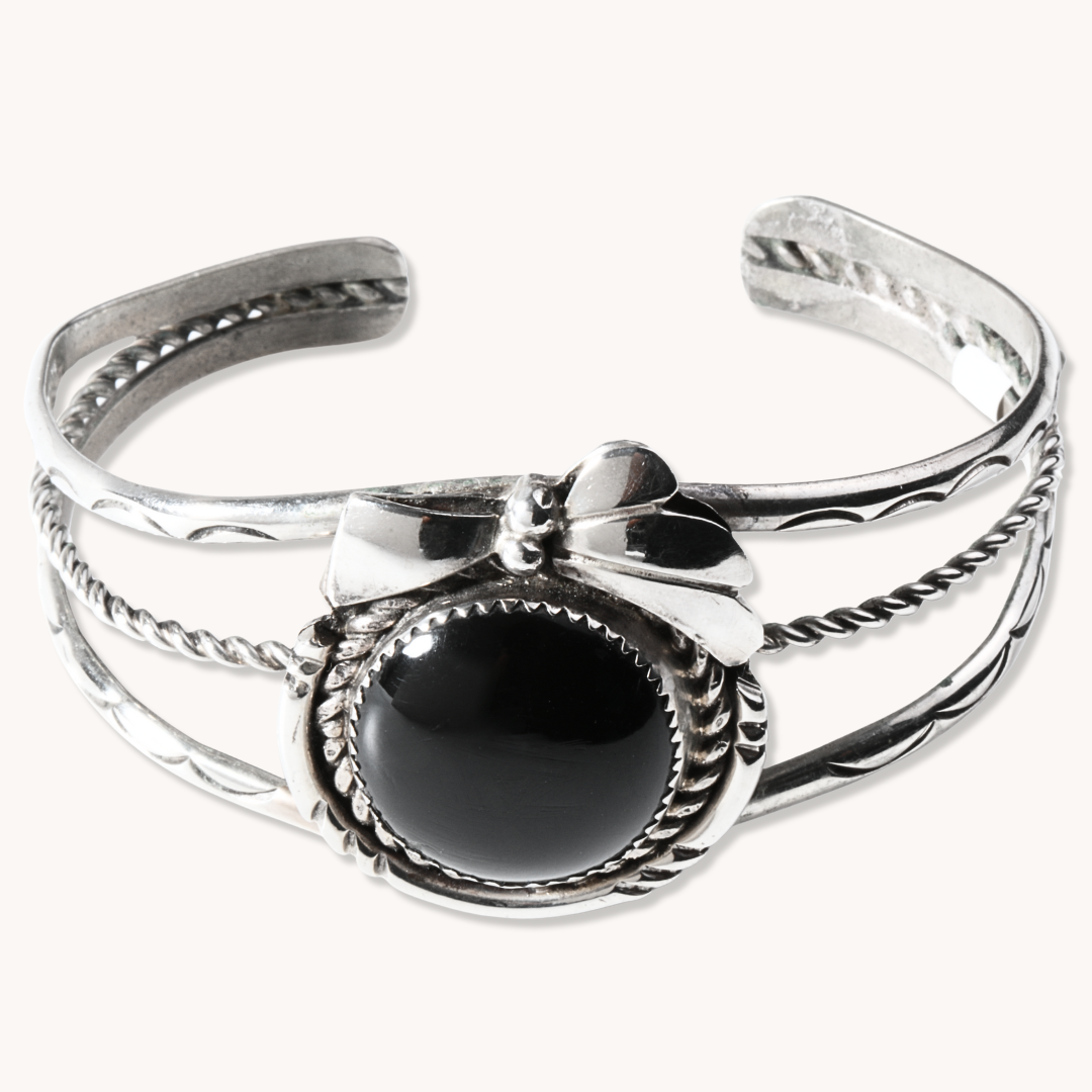 Onyx Shank Bracelet with Sterling Silver Applique