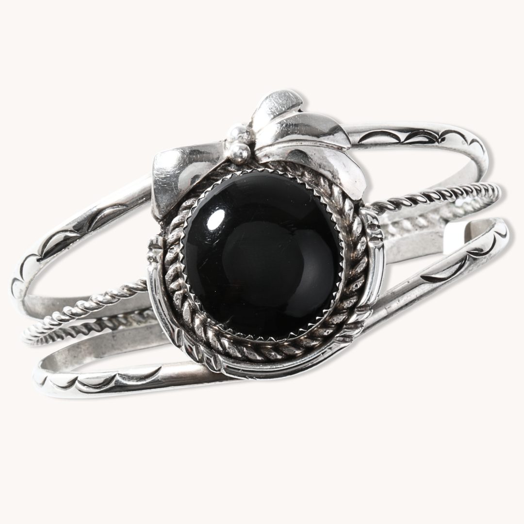 Onyx Shank Bracelet with Sterling Silver Applique