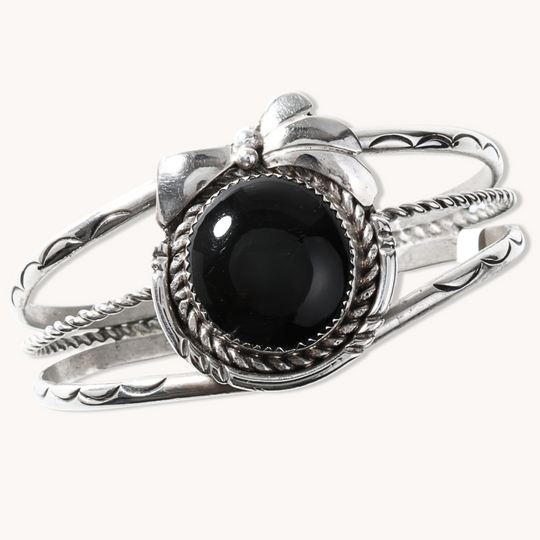 Onyx Shank Bracelet with Sterling Silver Applique