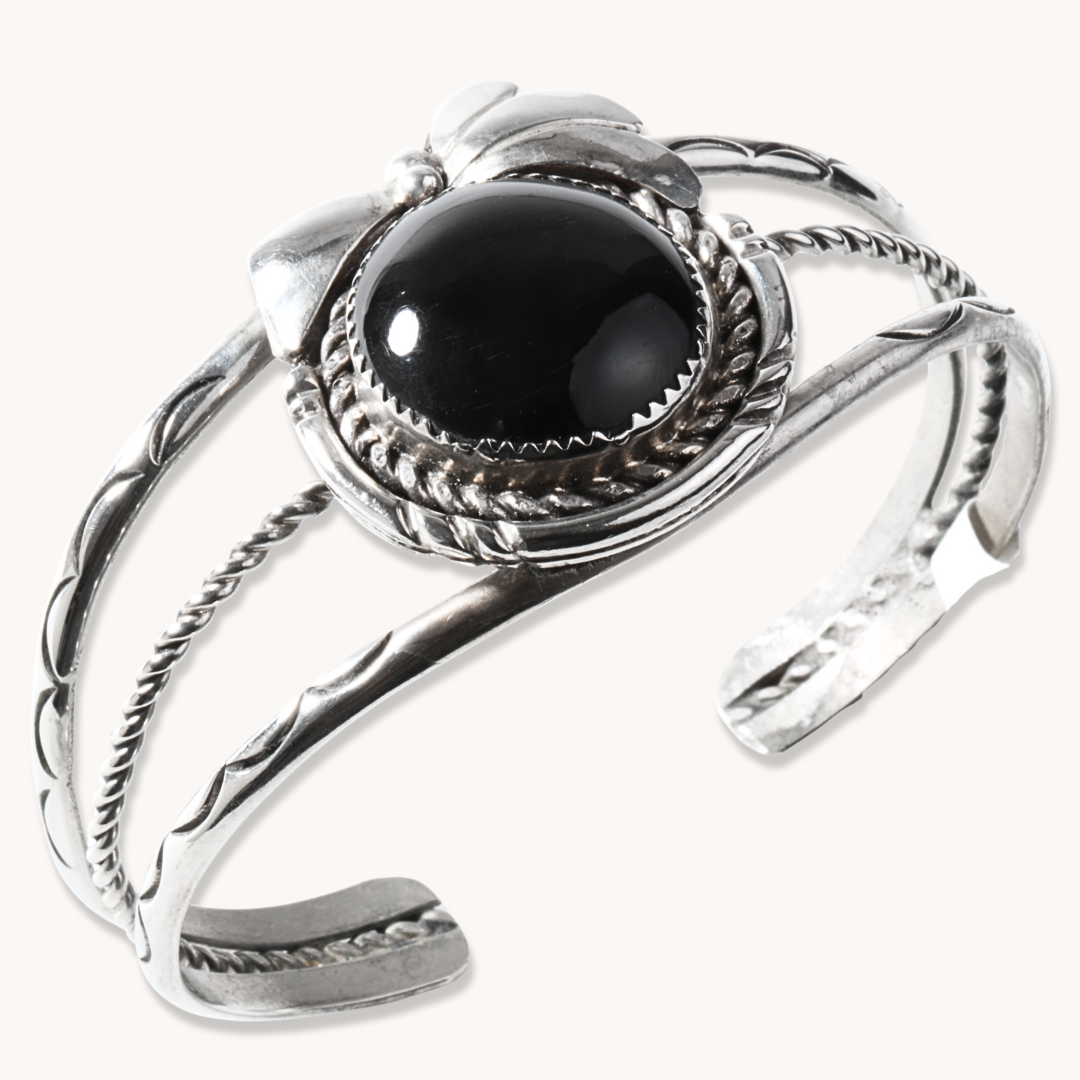 Onyx Shank Bracelet with Sterling Silver Applique