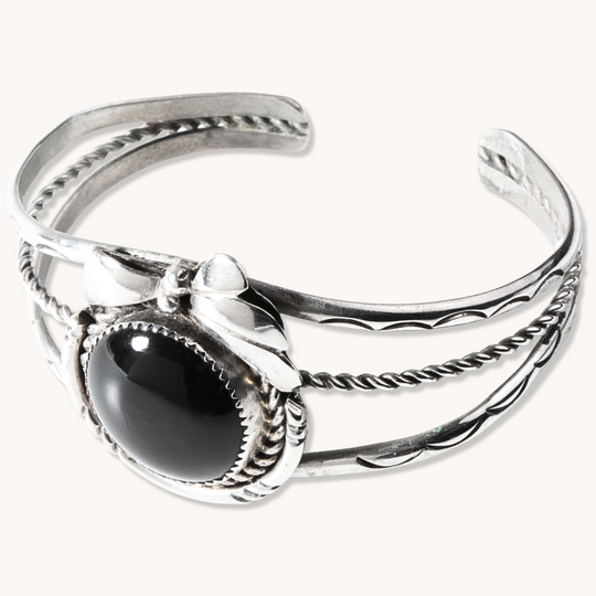 Onyx Shank Bracelet with Sterling Silver Applique