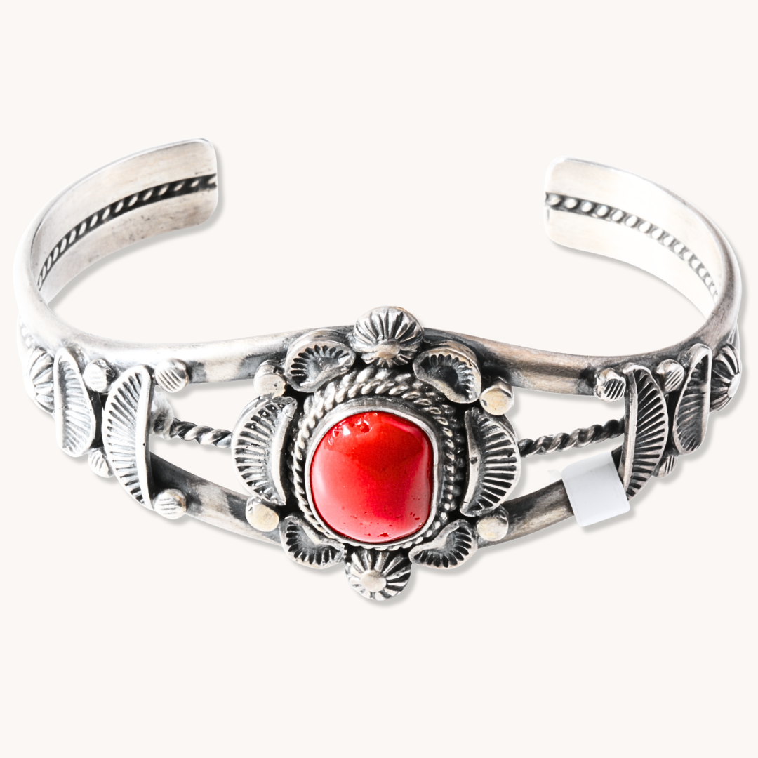 Coral Bracelet with Flanking Shield Accents