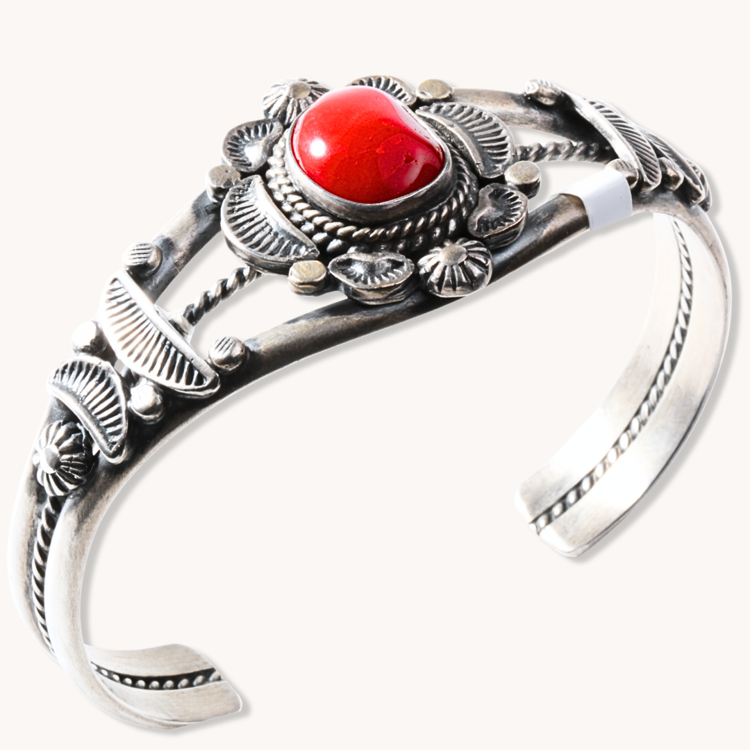 Coral Bracelet with Flanking Shield Accents
