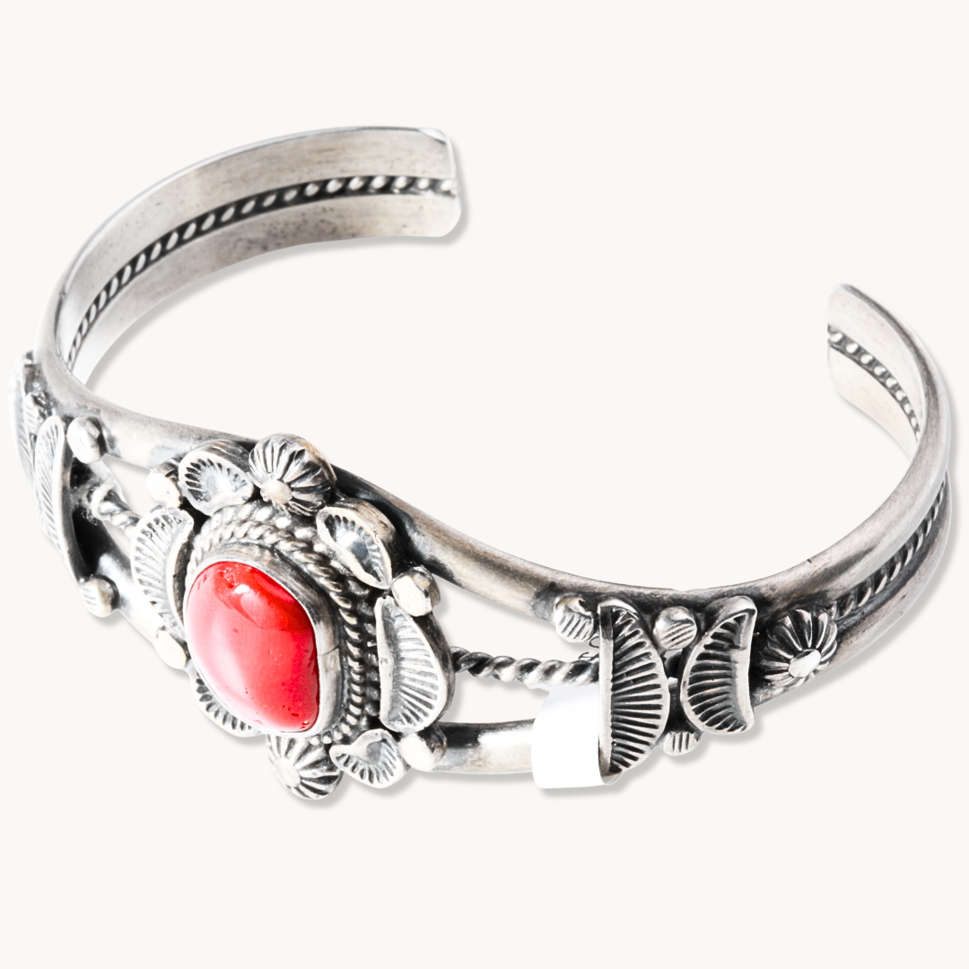 Coral Bracelet with Flanking Shield Accents