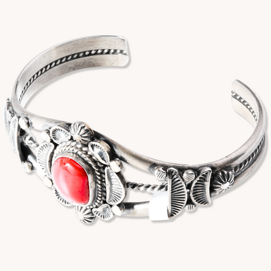 Coral Bracelet with Flanking Shield Accents
