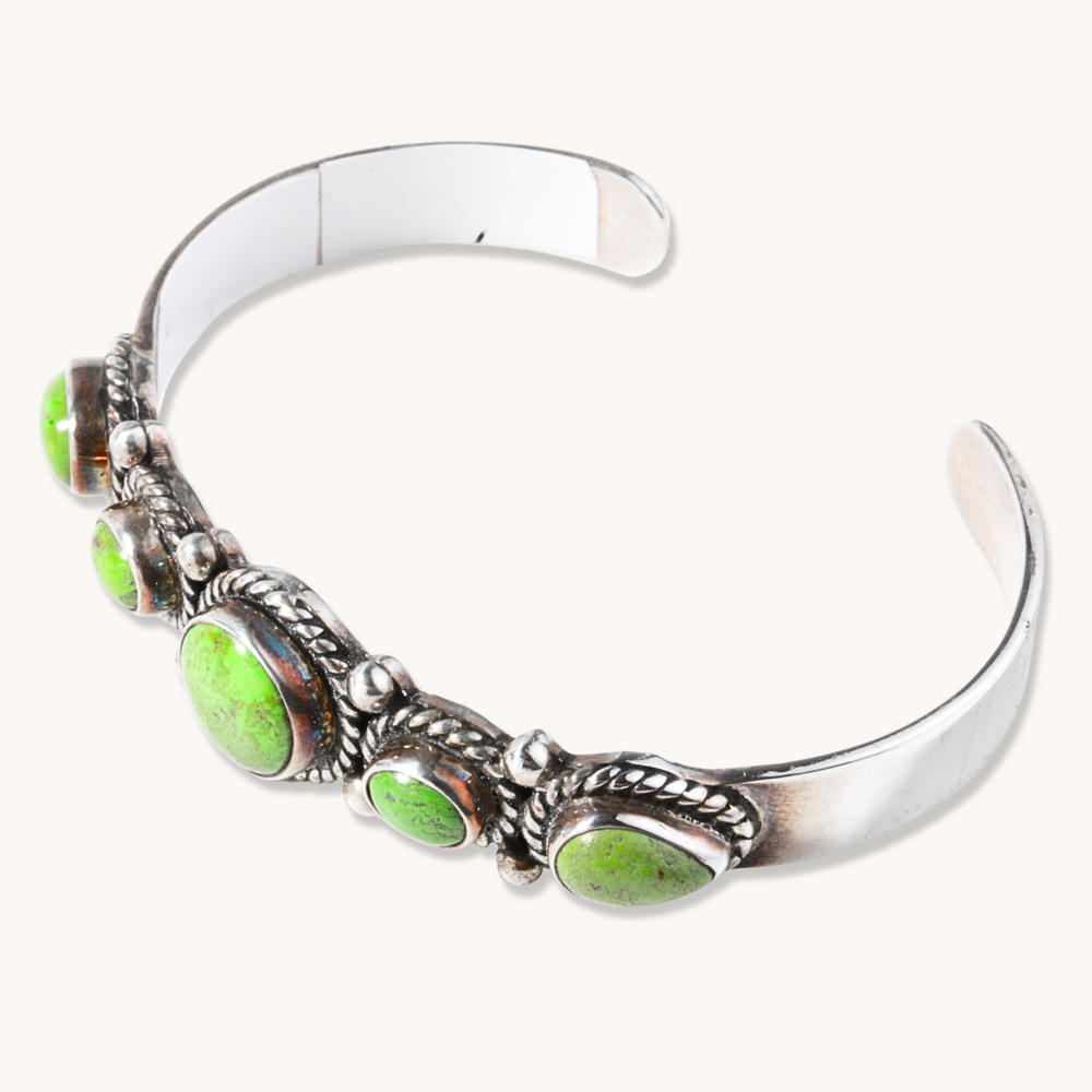 5-Stone Green Turquoise Cuff Bracelet