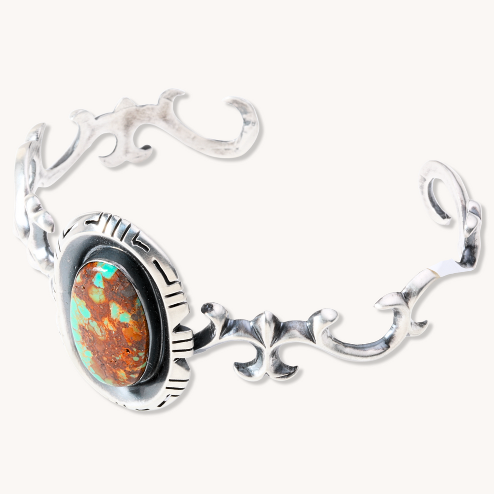 Swirled Cuff Bracelet with Turquoise Stone Centerpiece