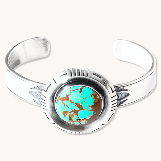 Turquoise Cuff Bracelet with Saw-Work Accents