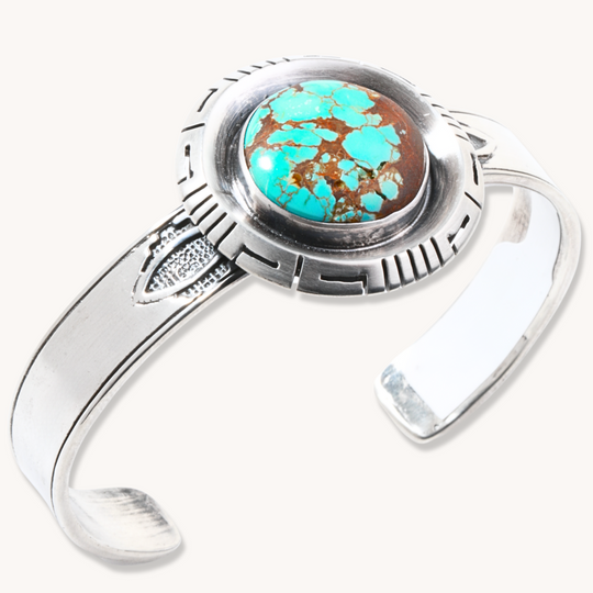 Turquoise Cuff Bracelet with Saw-Work Accents