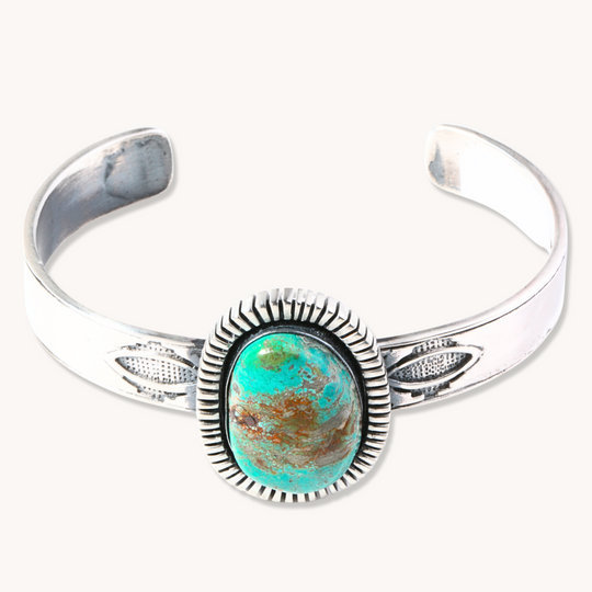 Turquoise Cuff Bracelet with Saw-Work Border
