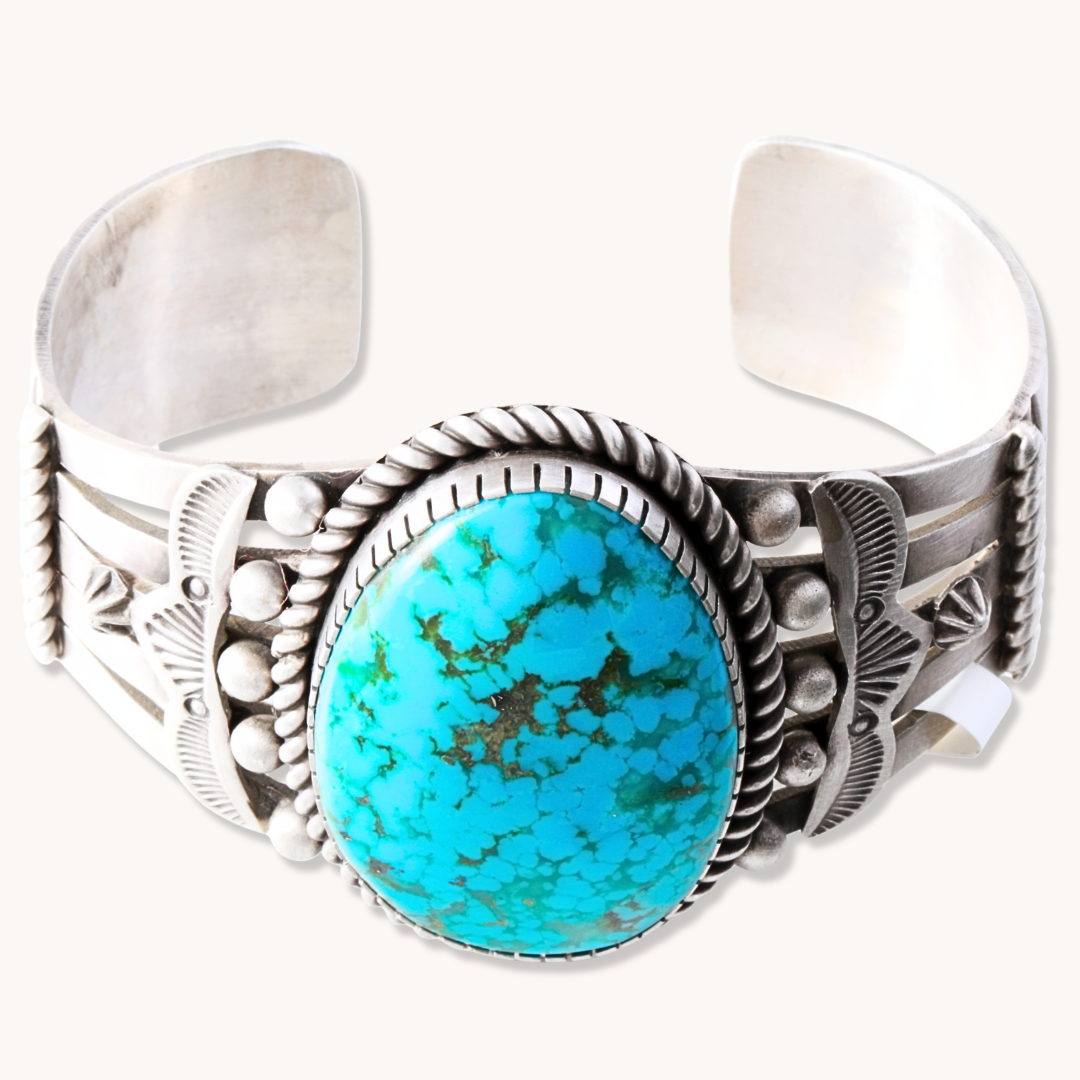 Turquoise Cuff Bracelet with Shield Flank Accents