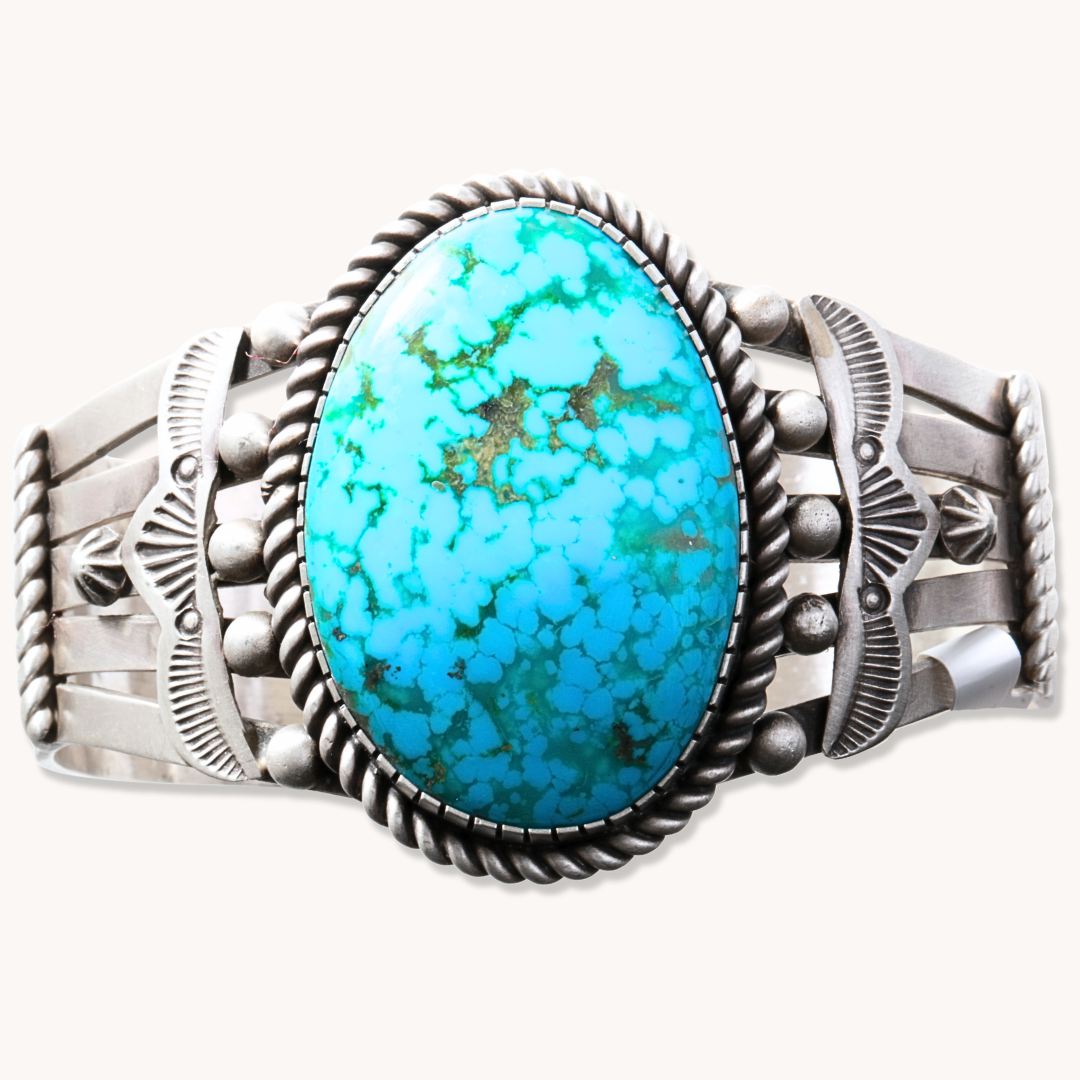 Turquoise Cuff Bracelet with Shield Flank Accents