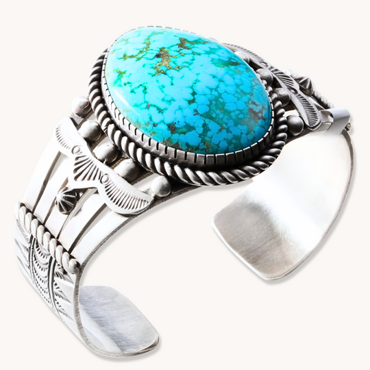 Turquoise Cuff Bracelet with Shield Flank Accents