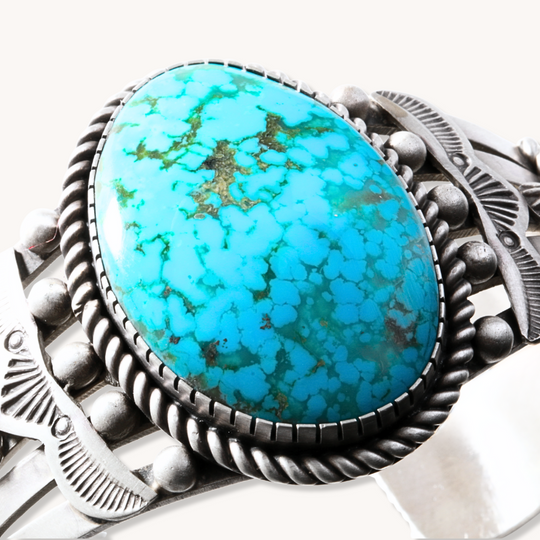 Turquoise Cuff Bracelet with Shield Flank Accents