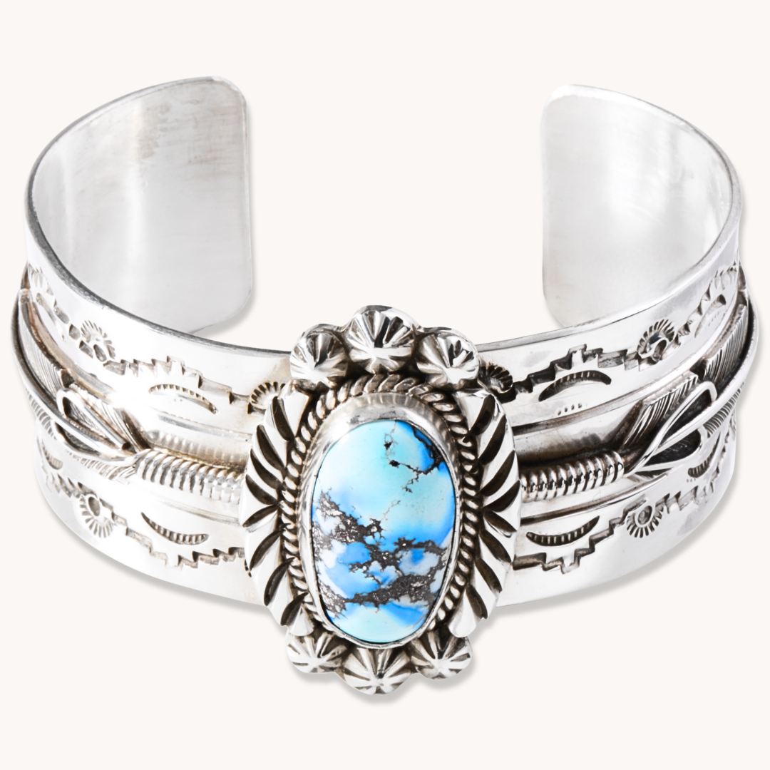 Hand-Stamped Golden Hills Turquoise Cuff Bracelets