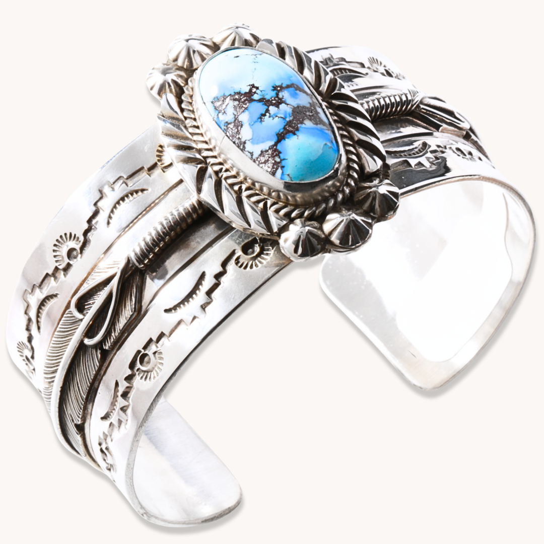 Hand-Stamped Golden Hills Turquoise Cuff Bracelets