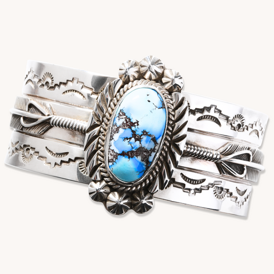 Hand-Stamped Golden Hills Turquoise Cuff Bracelets