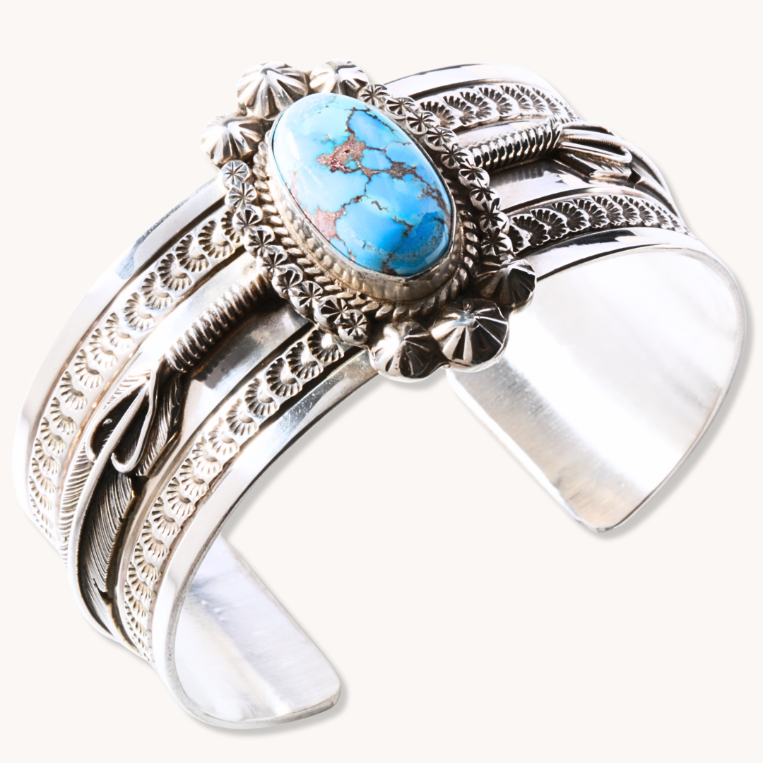 Hand-Stamped Golden Hills Turquoise Cuff Bracelets