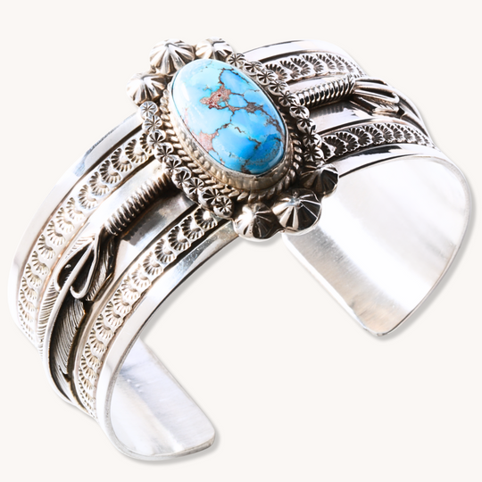 Hand-Stamped Golden Hills Turquoise Cuff Bracelets