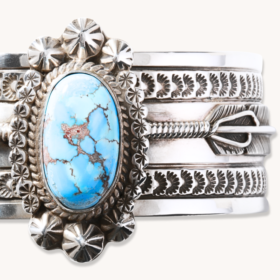 Hand-Stamped Golden Hills Turquoise Cuff Bracelets in – T.Skies