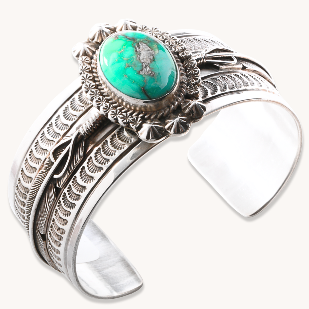 Turquoise Cuff Bracelet with Feather Accents