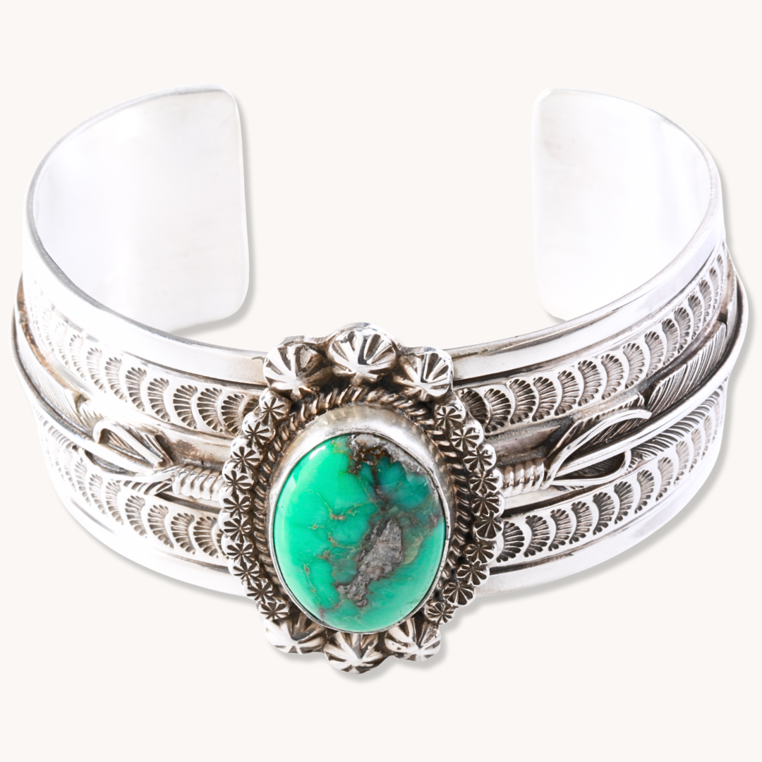 Turquoise Cuff Bracelet with Feather Accents