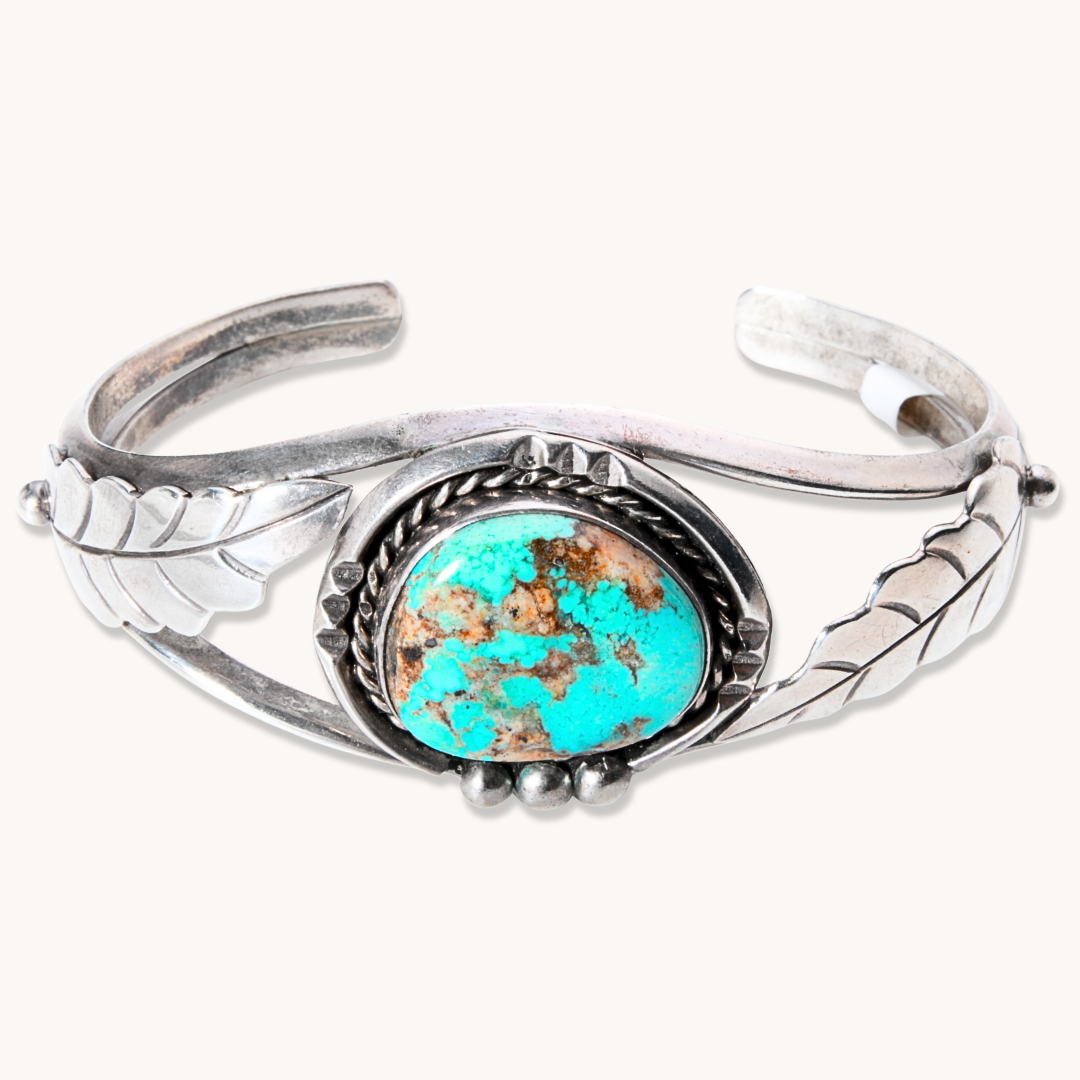 Turquoise Shank Bracelet with Leaf Applique