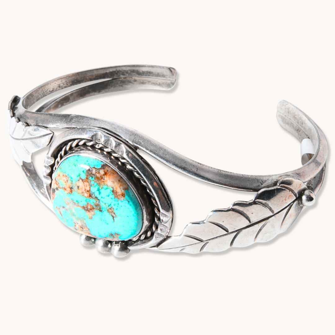 Turquoise Shank Bracelet with Leaf Applique