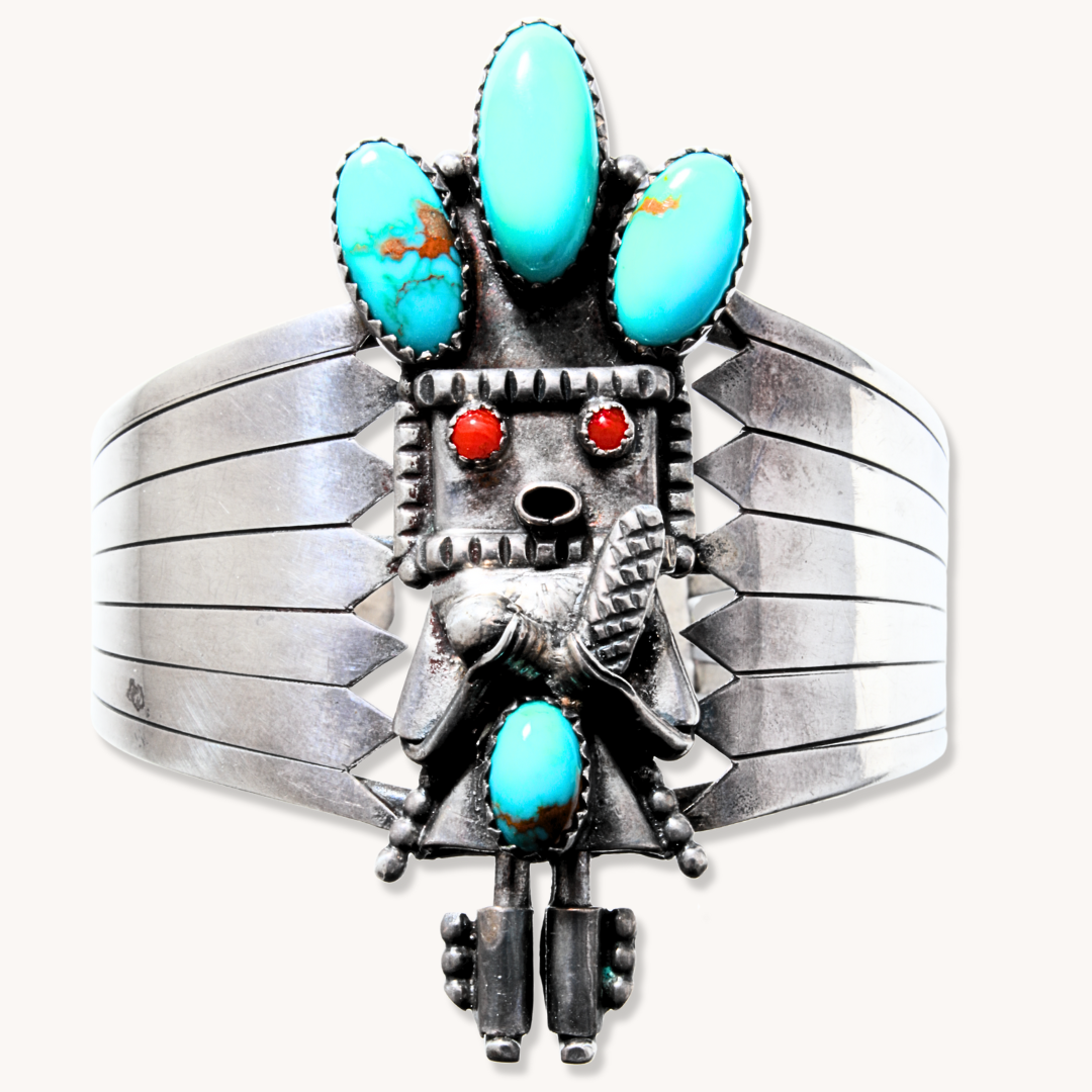 Vintage Pueblo Kachina Turquoise Bracelet