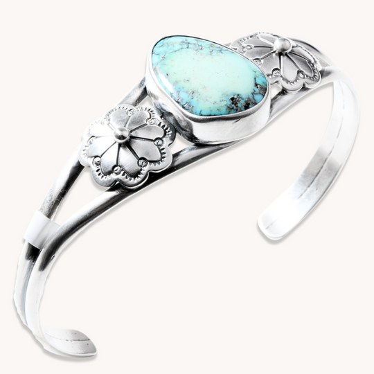 Turquoise Bracelet with Silver Flower Accents