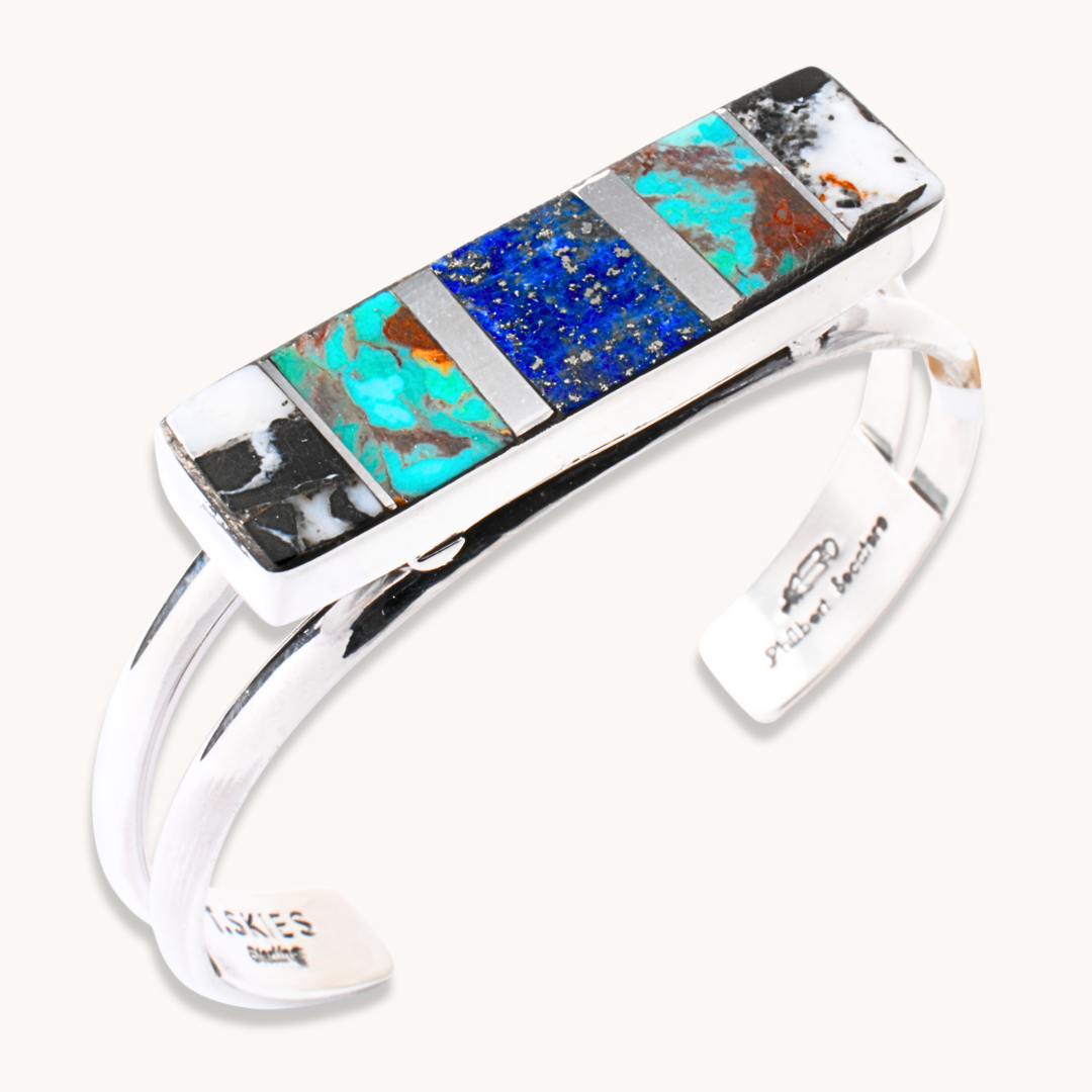 Lapis, Turquoise, and White Buffalo Shank Bracelet