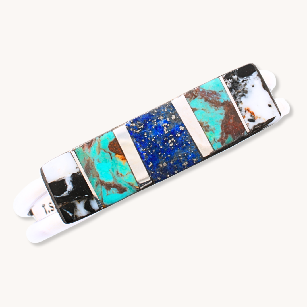 Lapis, Turquoise, and White Buffalo Shank Bracelet
