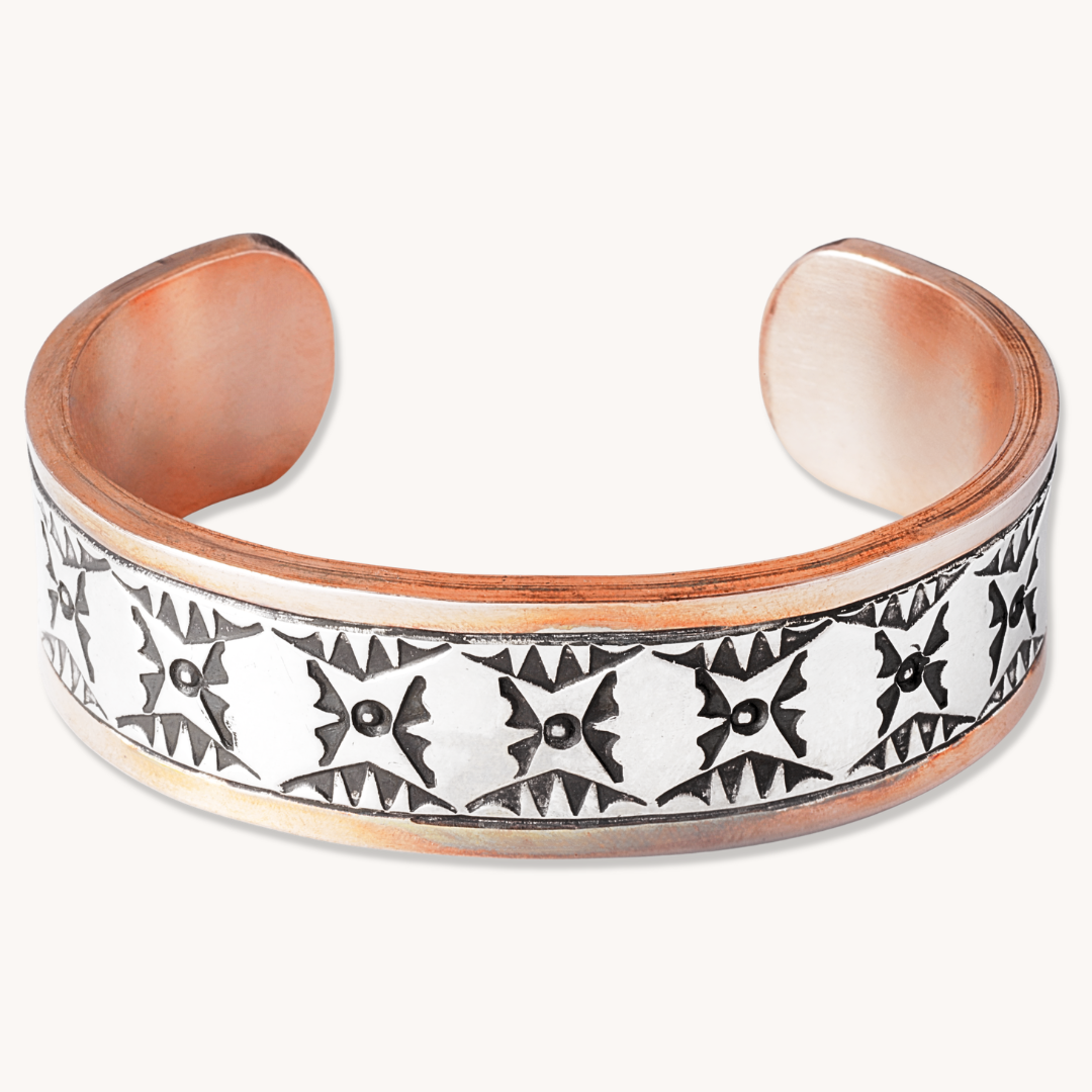 Copper Cuff Bracelets with Hand-Stamped Silver Overlay