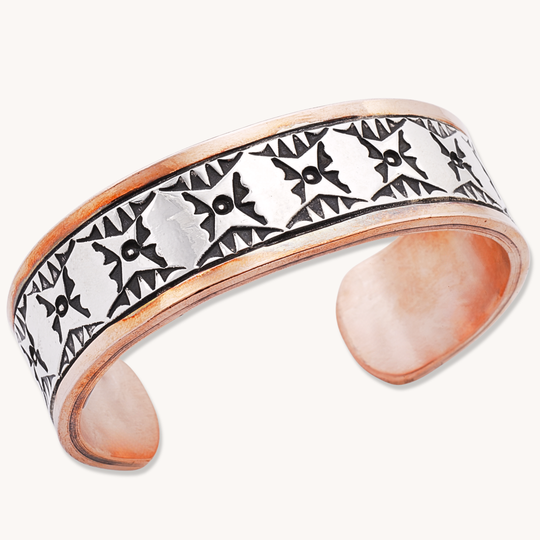 Copper Cuff Bracelets with Hand-Stamped Silver Overlay