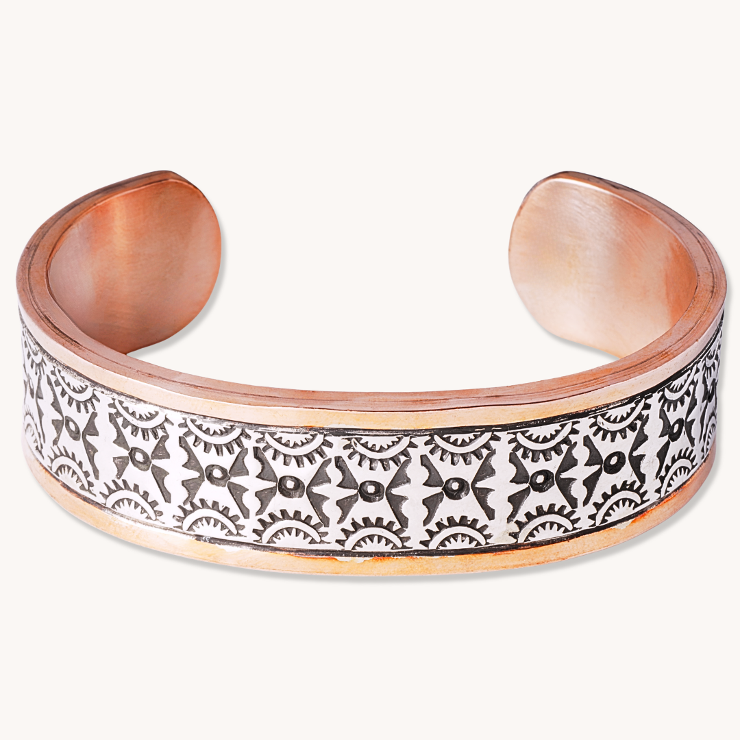 Copper Cuff Bracelets with Hand-Stamped Silver Overlay