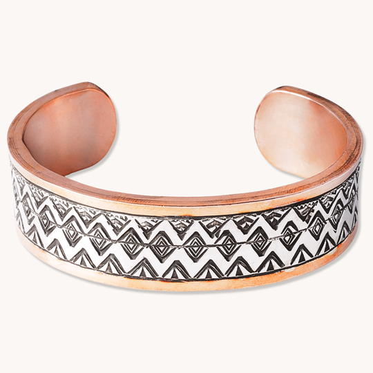Copper Cuff Bracelets with Hand-Stamped Silver Overlay