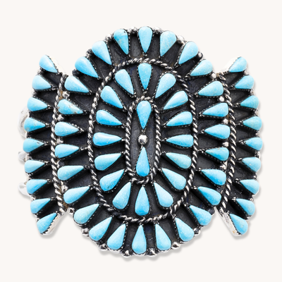 Classic Turquoise Cluster Cuff Bracelet — hand-stamped sterling silver