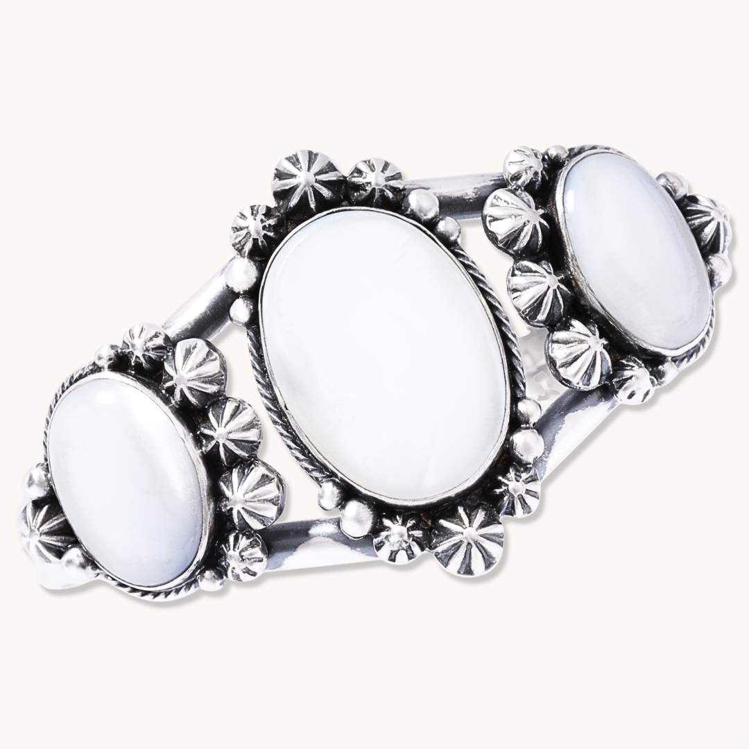 3-Stone Mother of Pearl Cuff Bracelet