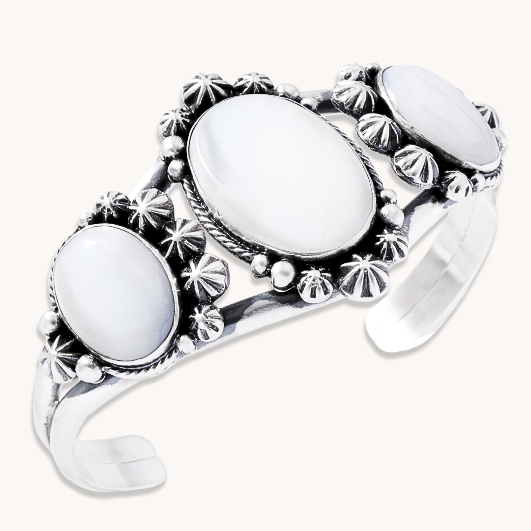 3-Stone Mother of Pearl Cuff Bracelet