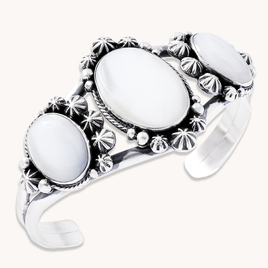 3-Stone Mother of Pearl Cuff Bracelet