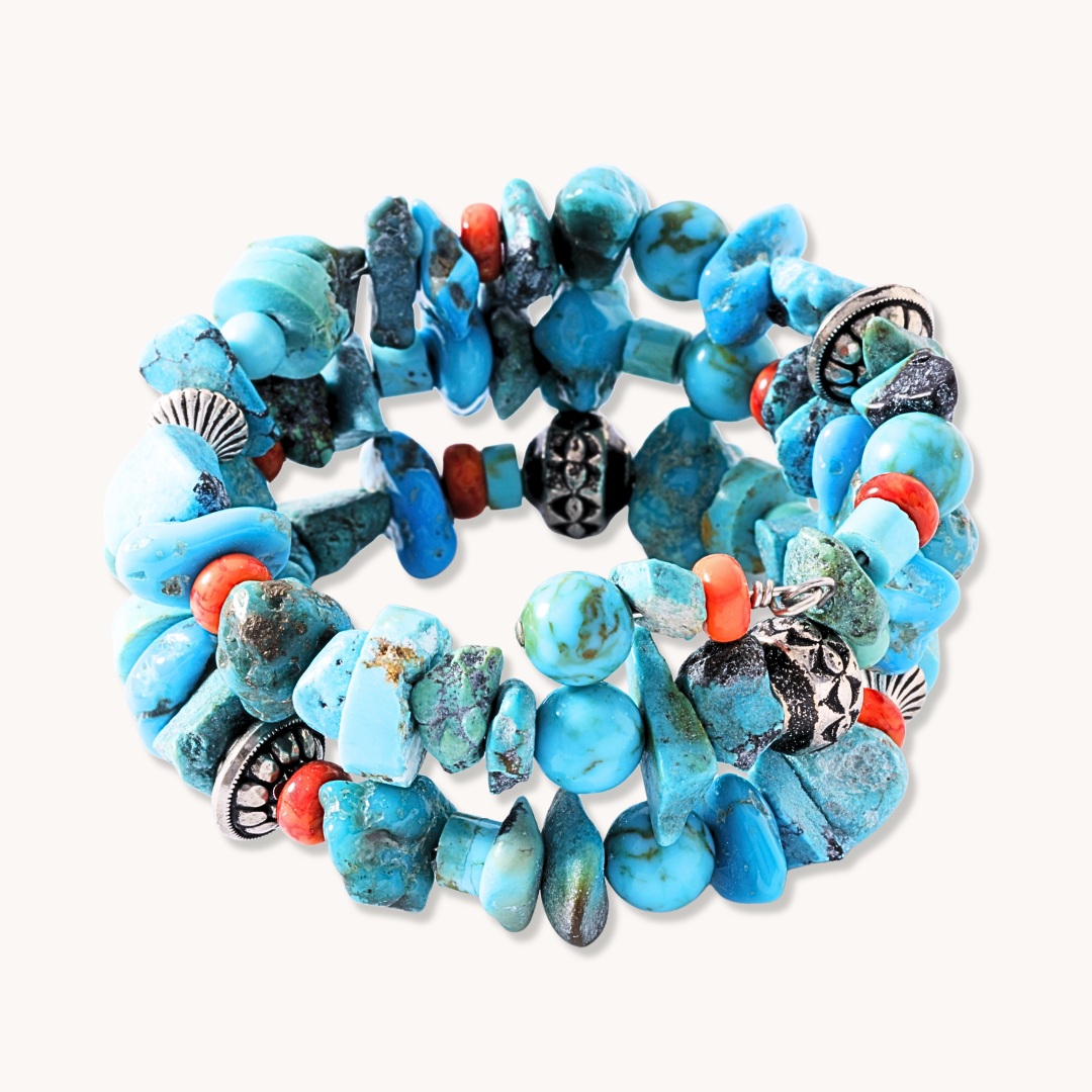 Turquoise and Spiny Oyster Wrap Bracelet