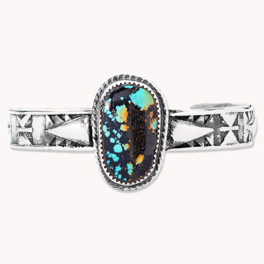 Cast Sterling Silver Bracelet with Turquoise Centerpiece