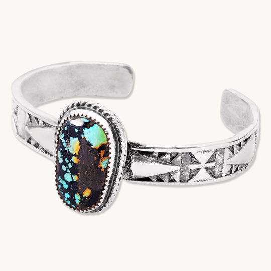 Cast Sterling Silver Bracelet with Turquoise Centerpiece